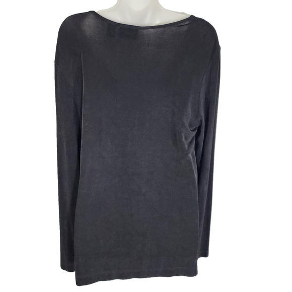 Chico's Travelers Womens Tee Black Knit Slinky Scoop Neck Long Sleeve Medium Top - Picture 2 of 9